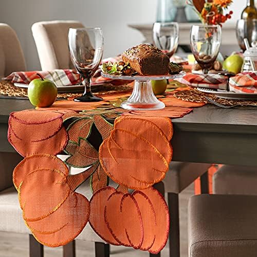 DII Fall Table Decorations Indoor Décor, Thanksgiving, Table Runner, 14x108, Embroidered Cut Work Pumpkins - Image 4