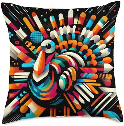 Cool Thanksgiving Turkey Bird in Abstract Art Style Throw Pillow by Unknown