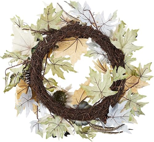 Admired By Nature 24 Inch Artificial Pumpkin Sunflower Fall Wreath Wall Door Farmhouse Decor For Home Office Thanksgiving Harvest Wreaths For Front Door Cemetery Wreaths Indoor Outdoor, Rustic White - Image 7
