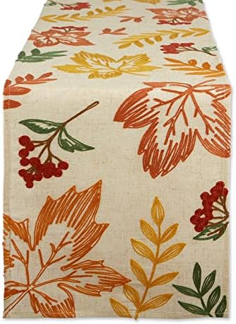 DII Fall Table Décor Embroidered Tabletop for Thanksgiving Dining, Table Runner, 14x70, Scattered Leaves by DII