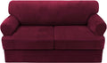 H.VERSAILTEX Sofa Cover 3 Piece T Cushion Loveseat Slipcovers Thick Velvet Couch Cover Furniture Protector Stretch T Cushion Sofa Covers for 2 Cushion Couch with 2 T Cushion Covers Washable, Burgundy
