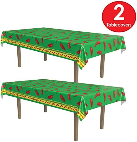 Beistle Chili Pepper Tablecovers, 54” x 108”, 2 Pieces – Plastic Table Cloth, Rectangular Tablecloth, Cinco De Mayo Tablecloth, Fiesta Party Decorations, Cinco De Mayo Decorations,Green/Red/Yellow - Image 4