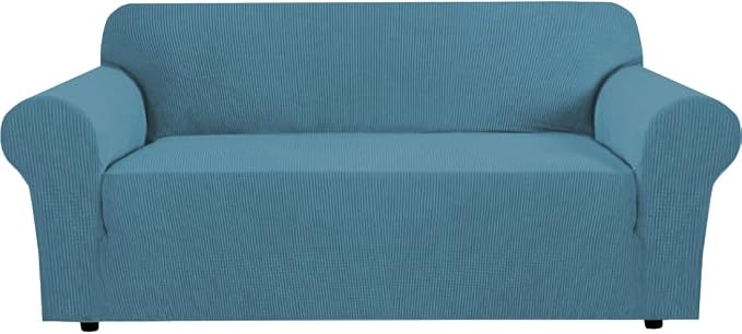H.VERSAILTEX Stretch Sofa Covers Washable 3 Seat Couch Covers Sofa Slipcovers for Living Room Feature Thick Checked Jacquard Fabric with Elastic Bottom, Sofa Large - Storm Blue