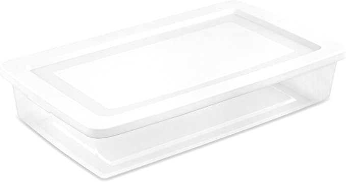 Sterilite 41 Qt Underbed Storage Box, Stackable Bin with Lid, Plastic Container to Organize Bedroom, Clear Base and White Lid, (Pack of 6)