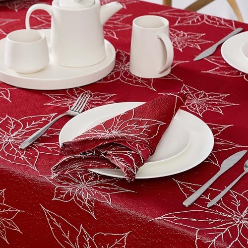 Laura Ashley Set of 6 Raised Embroidered Napkins, Poinsettia Red - Image 3