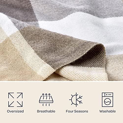 Lavish Home Soft Throw Blanket, Gray/Tan Plaid, 60” x 70” - Image 5
