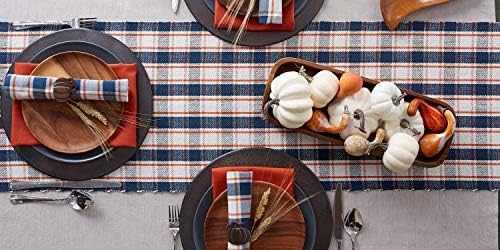 DII Thanksgiving & Fall Table Decoration Autumn Farmhouse Plaid, Ribbed Table Runner, 13x72, Blue & Orange - Image 5