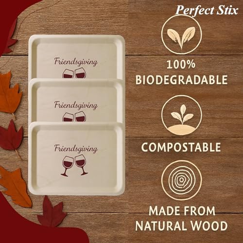 Perfect Stix 10-Inch Wooden Plates with “Friendsgiving” Printed in Burgundy – Eco-Friendly Biodegradable Disposable Dinner Plates – Fall Tableware for Thanksgiving & Friendsgiving Parties – Pack of 25 - Image 3