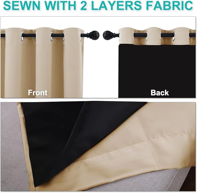 NICETOWN Blackout Curtains 80 inches Long, Full Light Blocking Drapes with Black Liner for Nursery, Thermal Insulated Draperies for Hall, Villa (Biscotti Beige 2 Pieces, 42" Wide Each Panel)