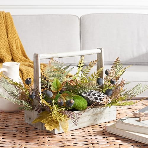 SAFAVIEH Home Collection 25-inch Decorative Artificial Lotus & Fern Arrangement Wood Planter (Fully Assembled) - Image 6