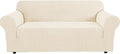 H.VERSAILTEX Stretch Couch Covers for Sofa 1 Piece Slipcovers for Couches and Sofas 3 Seater Couch Cover Feature Thick Checked Jacquard Fabric with Elastic Bottom, 72"-88" Wide, Cream