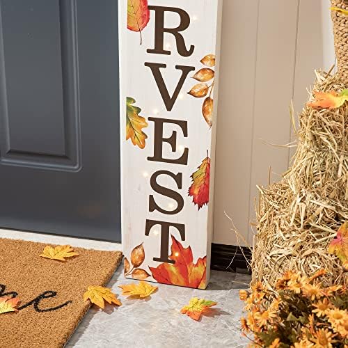 glitzhome 42” Lighted Porch Sign - Wooden Fall Welcome Decor with Maple Leaves & 14 Warm Lights Farmhouse Outdoor Indoor Hanging Decor for Thanksgiving Harvest - Image 7