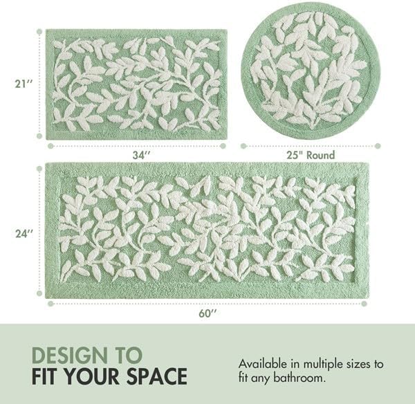 Madison Park Serene Tufted Bath Rug Cotton Absorbent, Round, Sage Green | Quick Dry, Soft Pile, Machine Washable, Floral Pattern, Plush, OEKO-TEX Certified