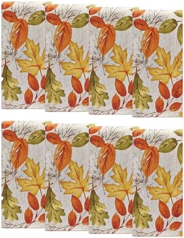 Autumn Leaves Fall Printed Napkins, Set of 8, Multicolor - 17" W x 17" L by ElreneHomeFashion
