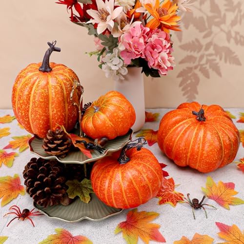 Gresorth 4 Pcs Various Styles Fake Pumpkins Artificial Halloween Decoration - Image 4