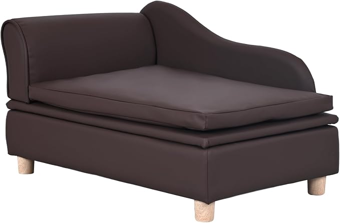 PU Leather Dog Sofa and Chair with Storage - Wooden Frame Cat Sofa Couch with Cushion,Small Pet Bed Sofa for Puppy and Cats (Brown)