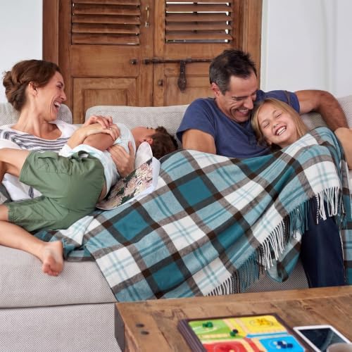 Lavish Home Soft Throw Blanket, Teal/Brown Plaid, 60” x 70” - Image 6