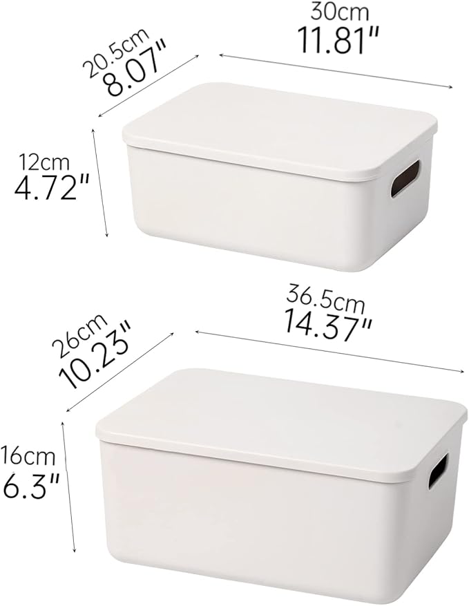 Yishyfier Plastic Storage Baskets With Lid Organizing Container Lidded Knit Storage Organizer Bins for Shelves Drawers Desktop Closet Playroom Classroom Office (4M+2S, Light grey)