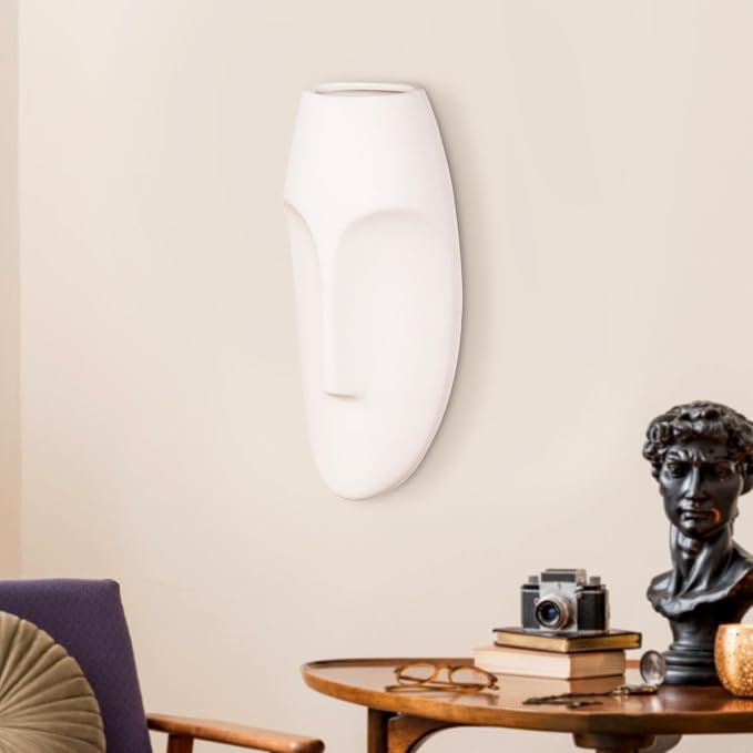 Howard Elliott Collection Oval Wall Hanging Face Sculpture, Contemporary Ceramic Accent for Entryway, Living Room, Hallway or Bedroom Decor, Matte White