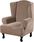 H.VERSAILTEX Wingback Chair Covers Velvet Plush Wing Chair Slipcover 1 Piece High Stretch Wing Back Chair Slipcovers Sofa Cover Furniture Cover with Elastic Bottom, Camel