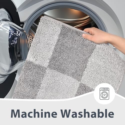 Bathroom Rugs, 30" x 46" Soft Bath Rugs, Checkered Light Grey & Grey