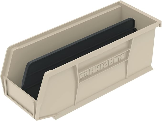 Akro-Mils 30224 AkroBins Plastic Storage Bins, 11"x 4"x 4", Stone, 12-Pack | Space-Saving Stackable Bins for Garage, Pantry, Craft Organization