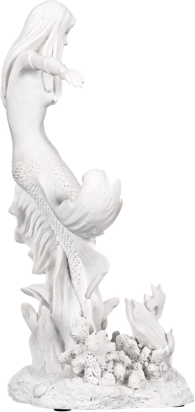 Design Toscano Oceans Queen Mermaid Figurine Statue, 9 Inch, Bonded Marble Polyresin, White