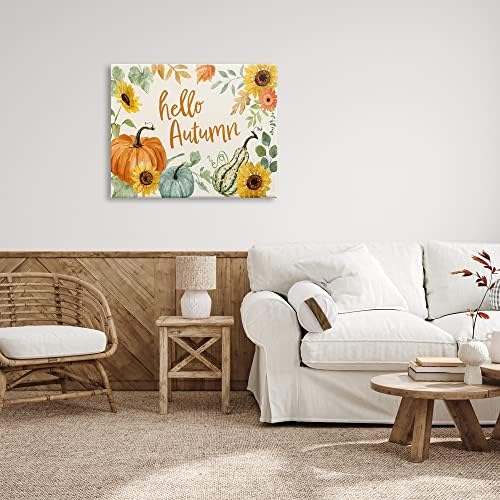Hello Autumn Fall Plants Border, 30 x 40 Inch Canvas Wall Art - Image 4