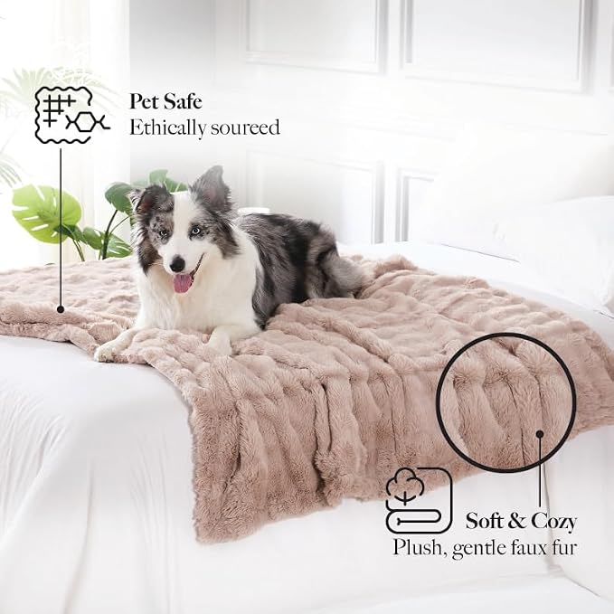 Modern Threads Water-Resistant Faux Rabbit Fur Pet Blanket for Dogs & Cats – Ultra-Soft Couch, Bed & Crate Protector, 30x40 Khaki