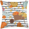 Pumpkins Fall Halloween Thanksgiving Autumn Navy Stripes Throw Pillow by Unknown