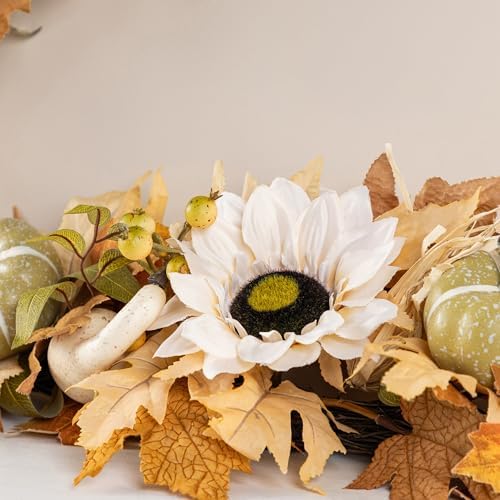Glitzhome 72" L Neutral Fall Garland - Beige Sunflower Pumpkin Rattan Decor - Extra Long Fireplace Mantle Staircase Thanksgiving Christmas Decor - Image 6