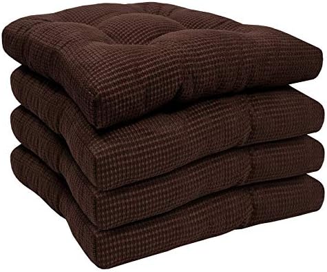 Sweet Home Collection Chair Cushion Crushed Memory Foam Pads Premium Slip Non Skid Microdot Rubber Back Tufted 16" x 16" x 3.25" Thick Seat Cover, 4 Count (Pack of 1), Chocolate Brown - Image 2