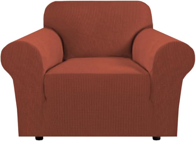 H.VERSAILTEX Stretch Armchair Slipcover Couch Cover Furniture Protector High Spandex Small Checks Knitted Jacquard Sofa Covers for Living Room (Armchair 31"-40", Rust)
