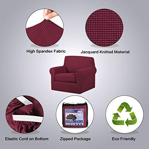 H.VERSAILTEX 2-Pieces Armchair Cover Super Rich Chair Slipcover/Furniture Cover Arm Chair Covers for Chairs, Knitted Jacquard Spandex Chair Cover Stay in Place, Skid Resistance (Chair, Burgundy)