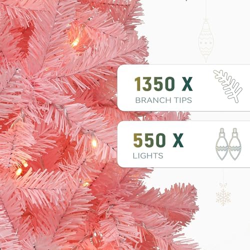 YITAHOME 7.5ft Prelit Pink Artificial Christmas Tree with Warm-White Lights - Image 4