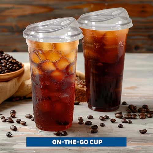 Freshware 24 oz Clear Disposable Plastic Cups with Strawless Sip Lids, 100 Pack Clear Plastic Tumblers, Heavy-duty Party Glasses, Disposable Cups for Thanksgiving, Halloween, Christmas Party - Image 5