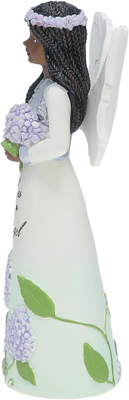 Pavilion Gift Company - Treasured Friend - 5" Ebony African American Angel Figurine Floral Spring Home Decor Bestie BFF Best Friend Present