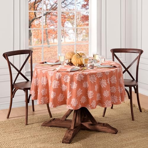 Falling Leaves Jacquard Tablecloth, Sienna - 70" W x 70" L Round - Image 2