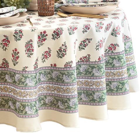 Nomad Harvest Block Print Round Tablecloth, Multicolor - 70" W x 70" L Round by ElreneHomeFashions