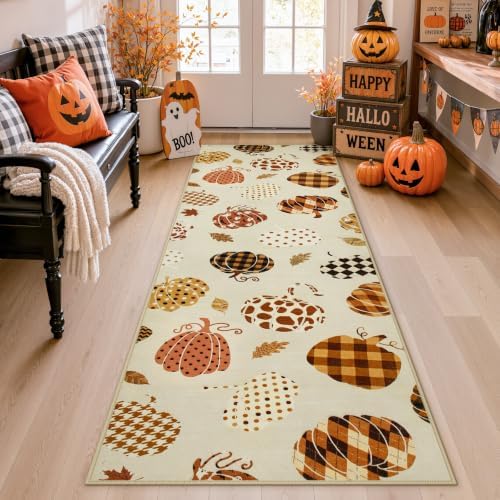 Tribesigns 2x6 Beige Halloween Fall Pumpkin Hallway Runner Rug for Kitchen by Tribesigns
