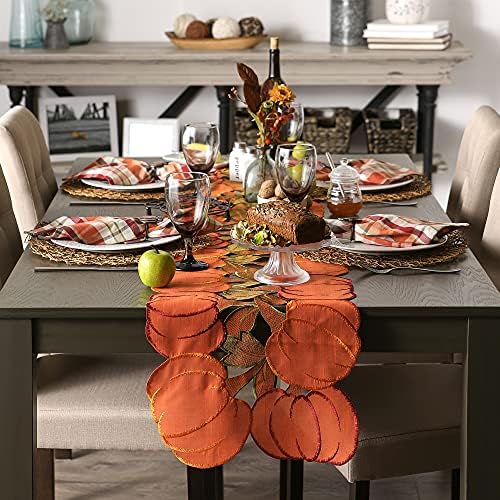 DII Fall Table Decorations Indoor Décor, Thanksgiving, Table Runner, 14x108, Embroidered Cut Work Pumpkins - Image 6