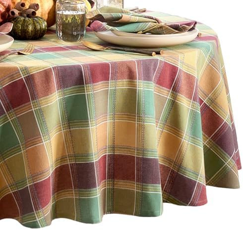 Threadmade Autumn Acres Plaid Tablecloth, Multicolor - 60" W x 84" L Oval by ElreneHomeFashions