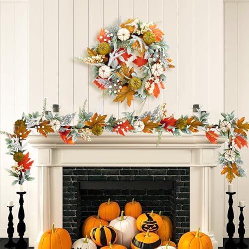 GarveeHome Fall Garland for Mantel, 6 ft Autumn Pumpkin Garland with Maple Leaves for Table Centerpiece Fall Thanksgiving Decorations Indoor Outdoor Fireplace Home Decor - Image 7