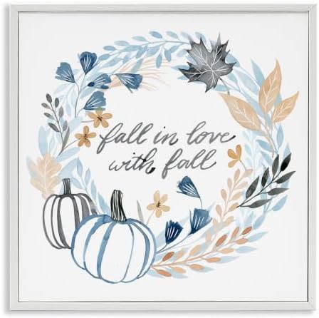 Blue Autumn Foliage Wreath, 17 x 17 Inch Framed Giclée Print by StupellIndustries