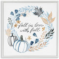 Blue Autumn Foliage Wreath, 24 x 24 Inch Framed Giclée Print by StupellIndustries