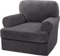 H.VERSAILTEX Sofa Cover 2 Piece T Cushion Armchair Slipcovers Thick Velvet Couch Cover Furniture Protector Stretch T Cushion Sofa Covers for 1 Cushion Couch with 1 Individual T Cushion Covers, Grey