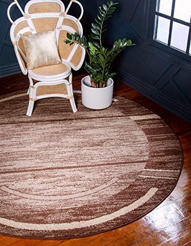 Unique Loom Autumn Collection Modern Contemporary Casual Abstract Area Rug (Brown/ Beige Border, 3 ft 3 in Round) by UniqueLoom