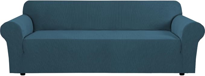 H.VERSAILTEX Stretch Sofa Covers 4 Seater Sofa Slipcovers for Living Room Feature Thick Checked Jacquard Fabric with Elastic Bottom, Sofa X-Large - Deep Teal