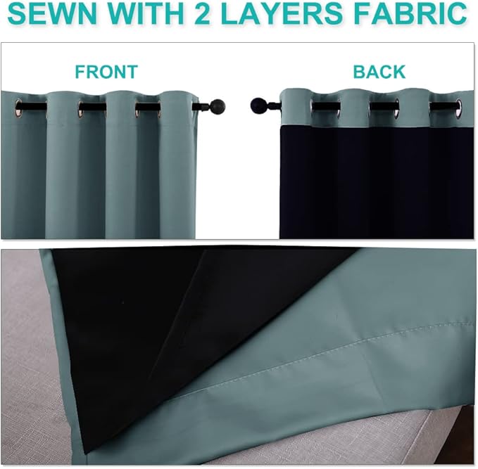 NICETOWN Aqua 100% Blackout Curtains for Windows, Super Heavy-Duty Black Lined Total Darkness Drapes for Bedroom, Privacy Assured Window Treatment for Patio (Pack of 2, 70 inches W x 108 inches L)
