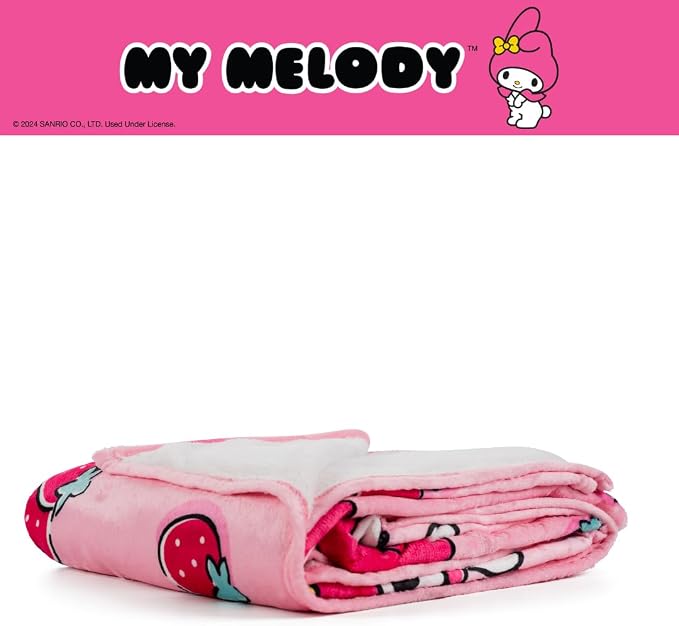 Collectibles My Melody Strawberry Bedding Super Soft Cozy Blanket, 62 in x 90 in, (Officially Licensed Product) by Franco